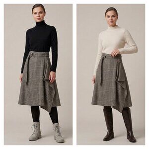 alicia PAGEBOY Wrap Skirt Glen Plaid Asymmetric Midi Gray Tan Women S M Academia